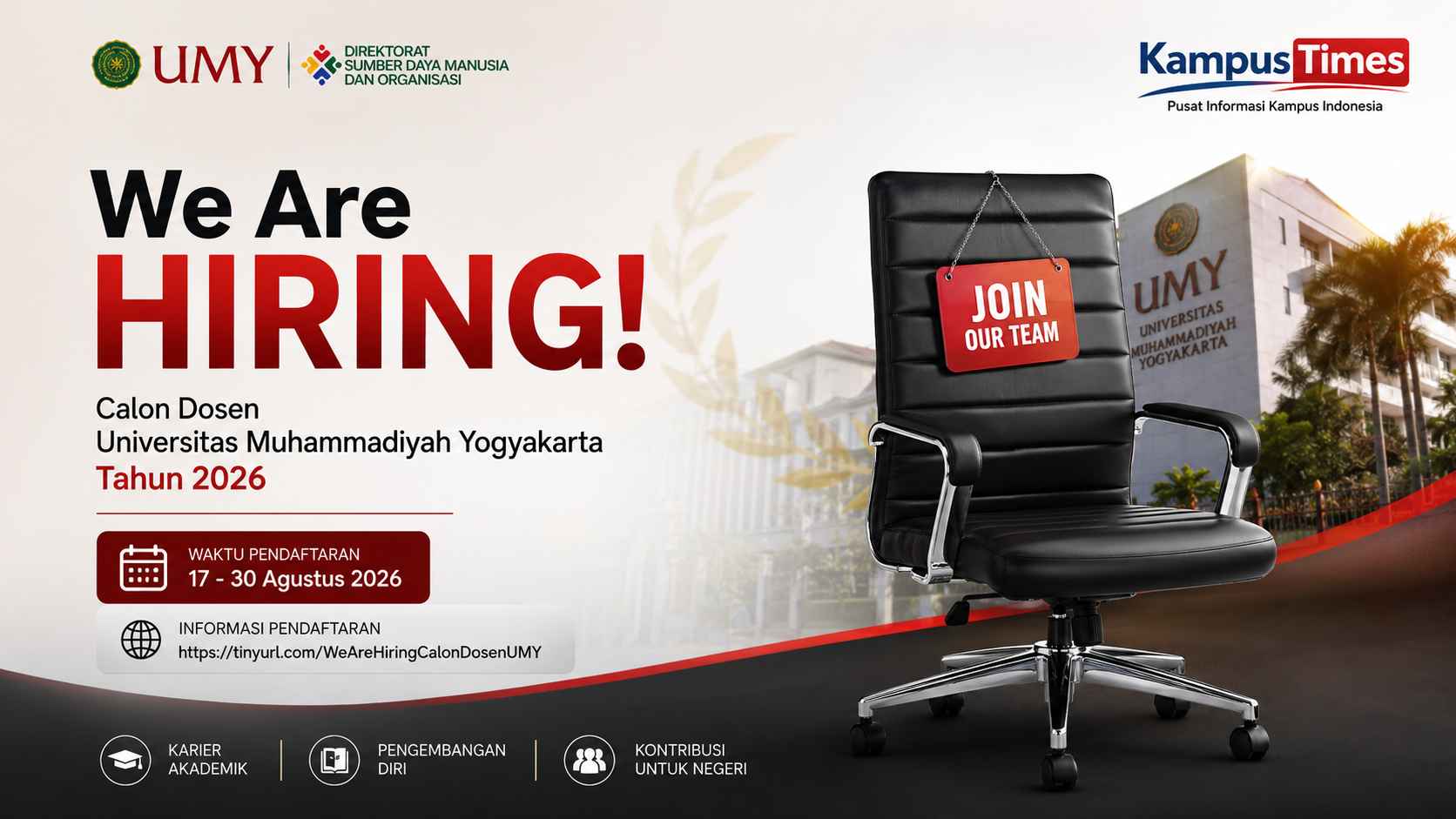 Lowongan Calon Dosen UMY 2026 Dibuka, Cek Formasi dan Syaratnya