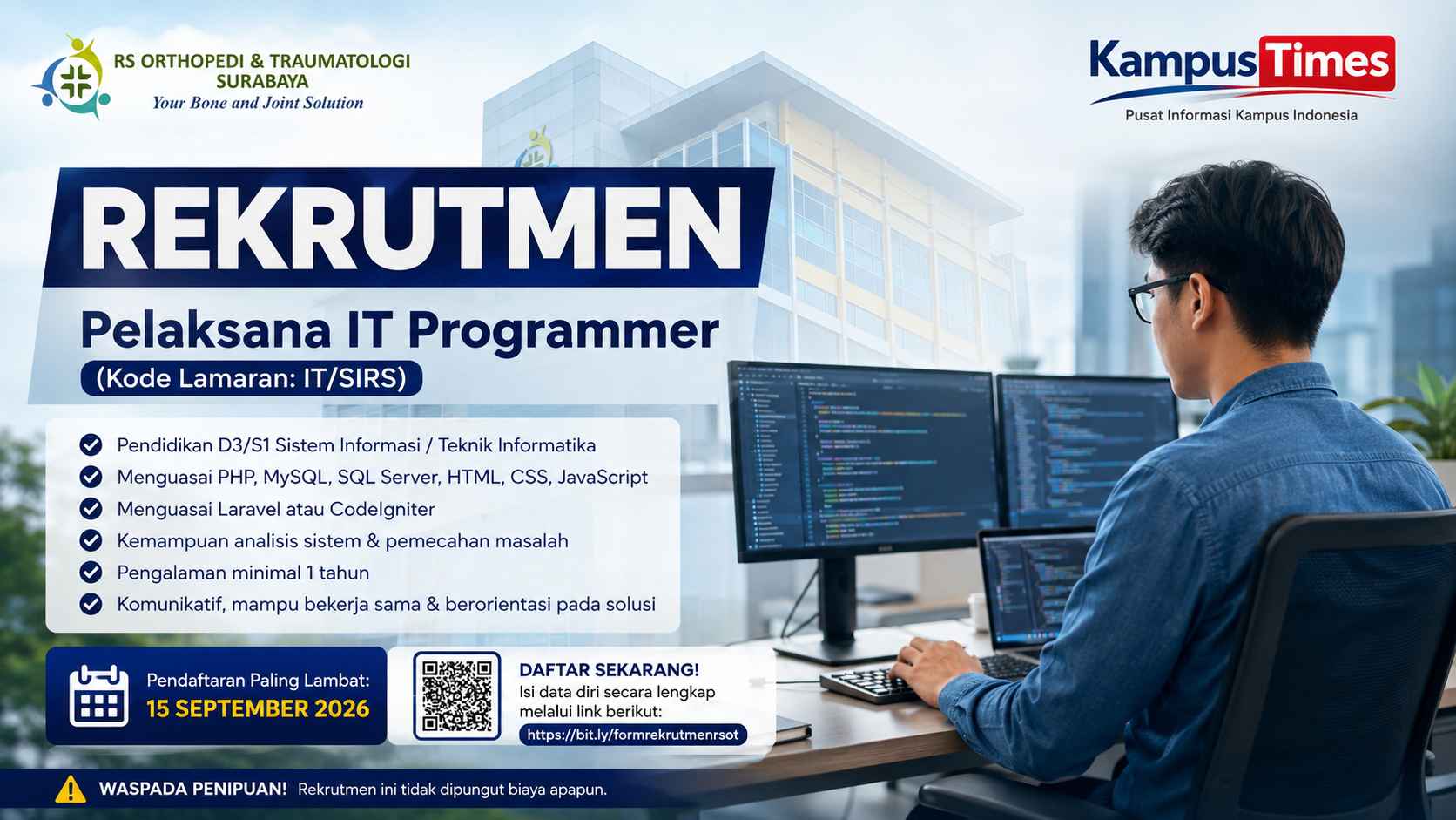 Lowongan Kerja IT Programmer RS Orthopedi & Traumatologi Surabaya, Cek Syarat dan Cara Daftarnya