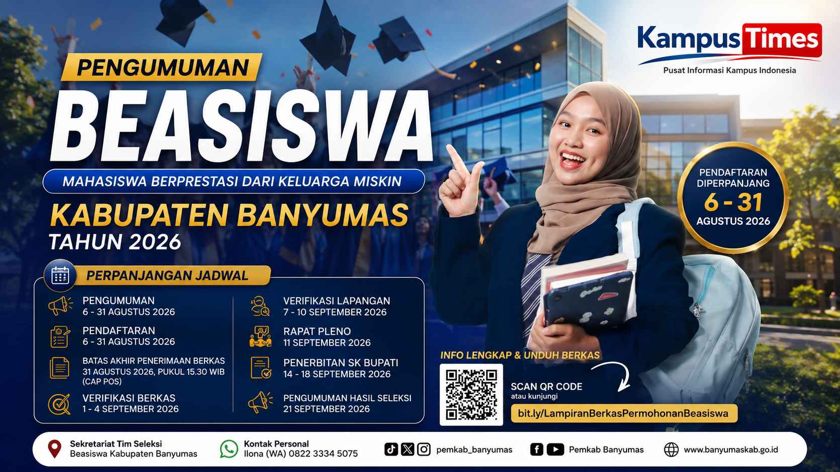 Beasiswa Mahasiswa Berprestasi Banyumas 2026 Diperpanjang, Cek Jadwal dan Cara Daftarnya