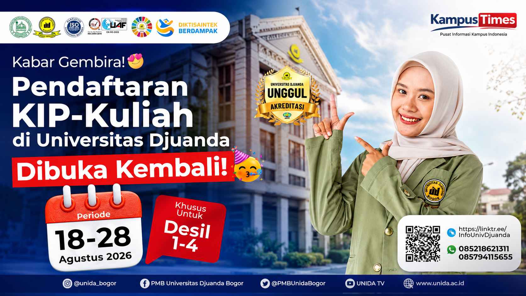 Pendaftaran KIP-Kuliah Universitas Djuanda Dibuka Kembali, Ini Periode dan Informasinya