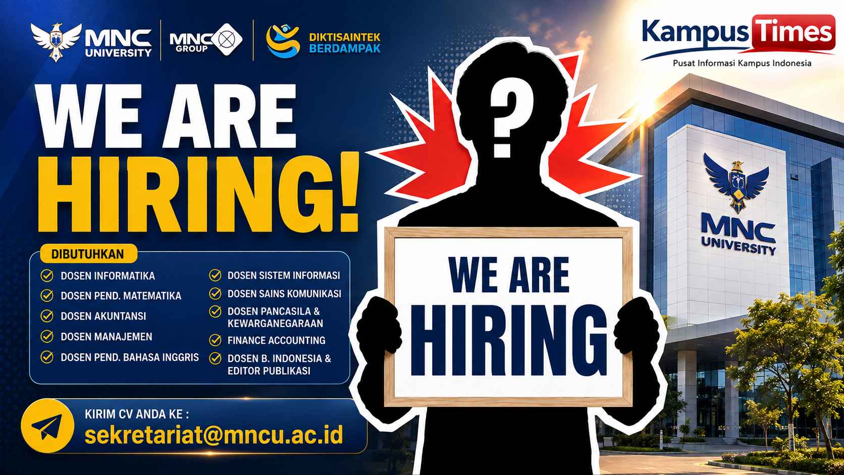 Lowongan Dosen MNC University 2026, Buka 10 Posisi Akademik untuk Berbagai Bidang