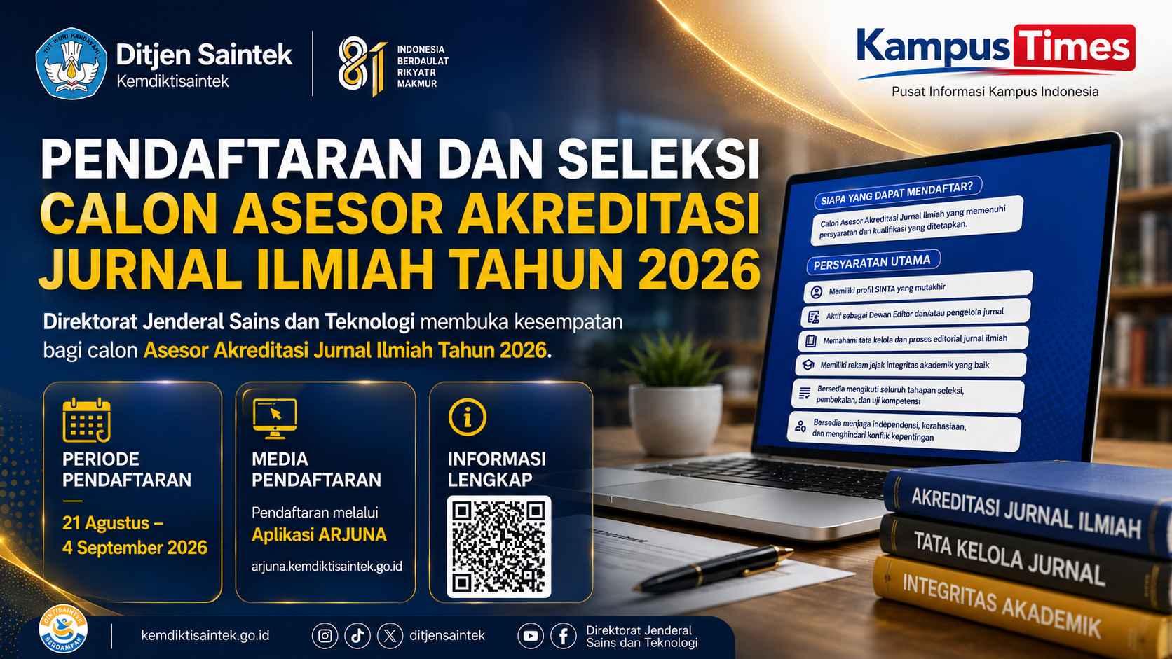 Pendaftaran Calon Asesor Akreditasi Jurnal Ilmiah 2026 Dibuka, Cek Syarat dan Cara Daftarnya