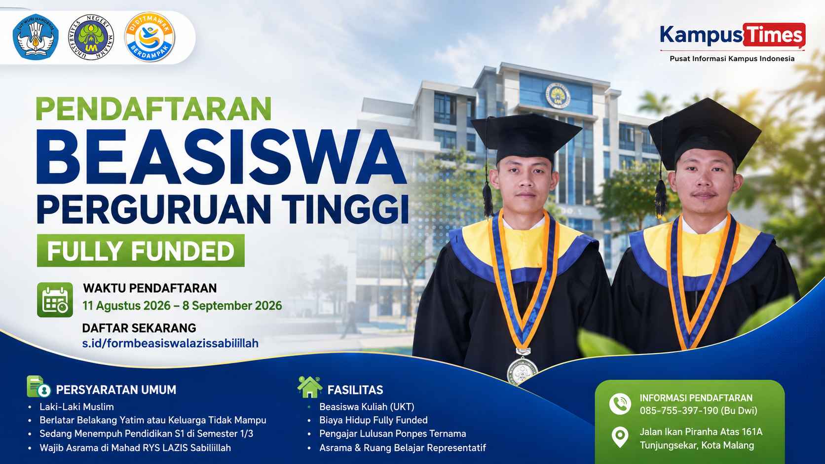 Pendaftaran Beasiswa Perguruan Tinggi Fully Funded untuk Mahasiswa UM