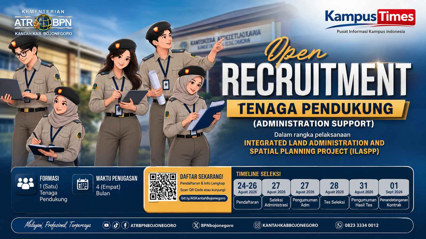 Rekrutmen Tenaga Pendukung Kantor Pertanahan Bojonegoro 2026 Dibuka, Cek Syarat dan Jadwal Lengkap