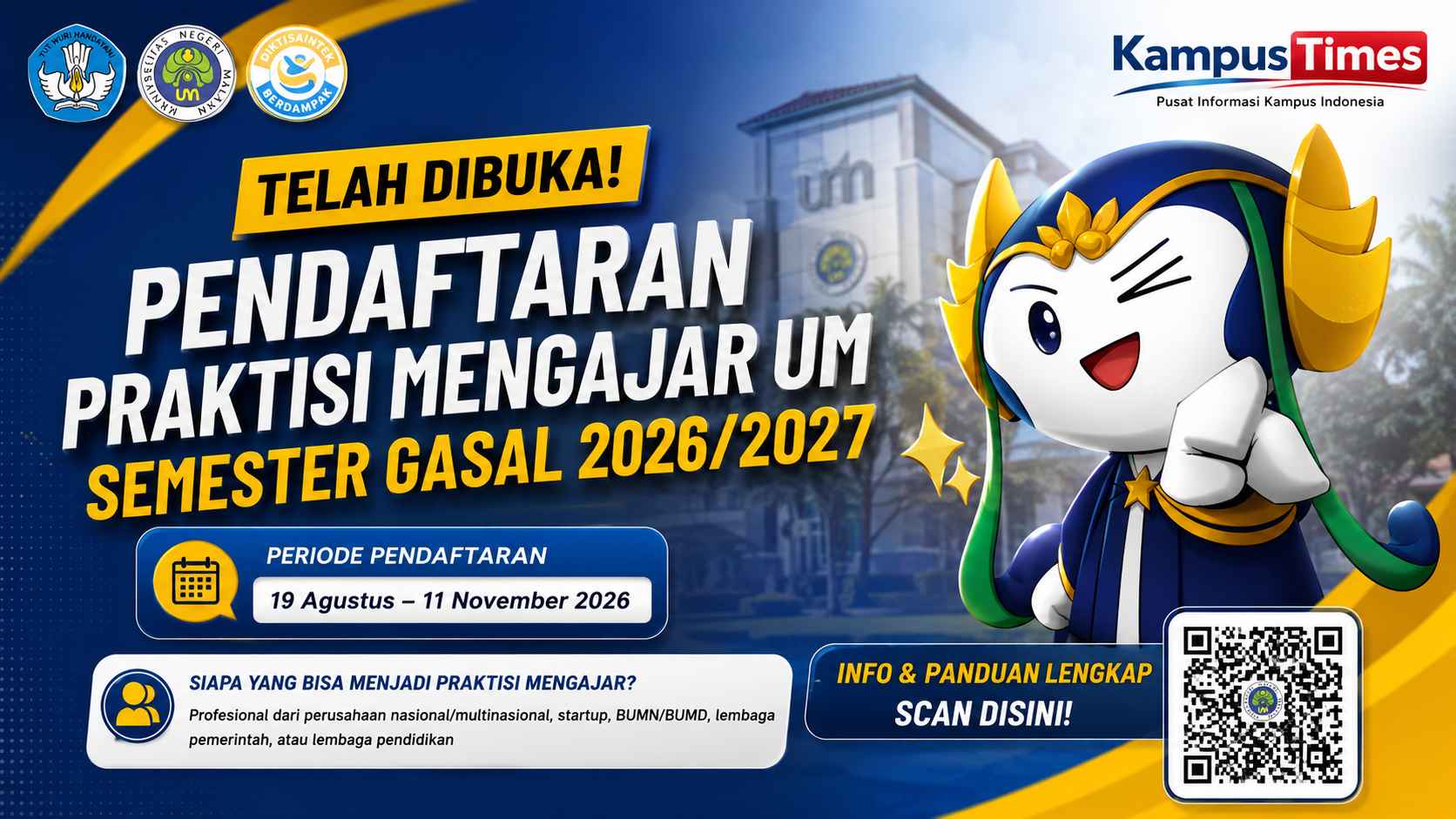 Pendataan Praktisi Mengajar UM Semester Gasal 2026/2027 Dibuka, Ini Syarat dan Jadwal Pendaftarannya