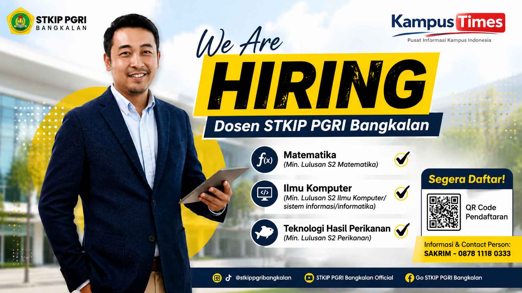 STKIP PGRI Bangkalan Buka Lowongan Dosen untuk Matematika, Ilmu Komputer, dan Teknologi Hasil Perikanan
