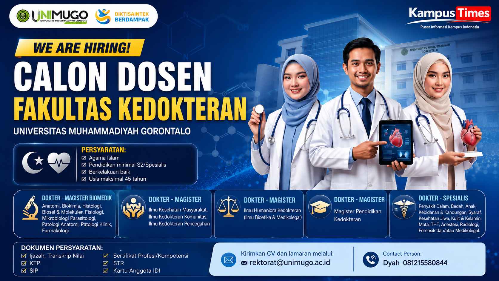 Lowongan Dosen Fakultas Kedokteran Universitas Muhammadiyah Gorontalo, Cek Syarat dan Cara Daftarnya