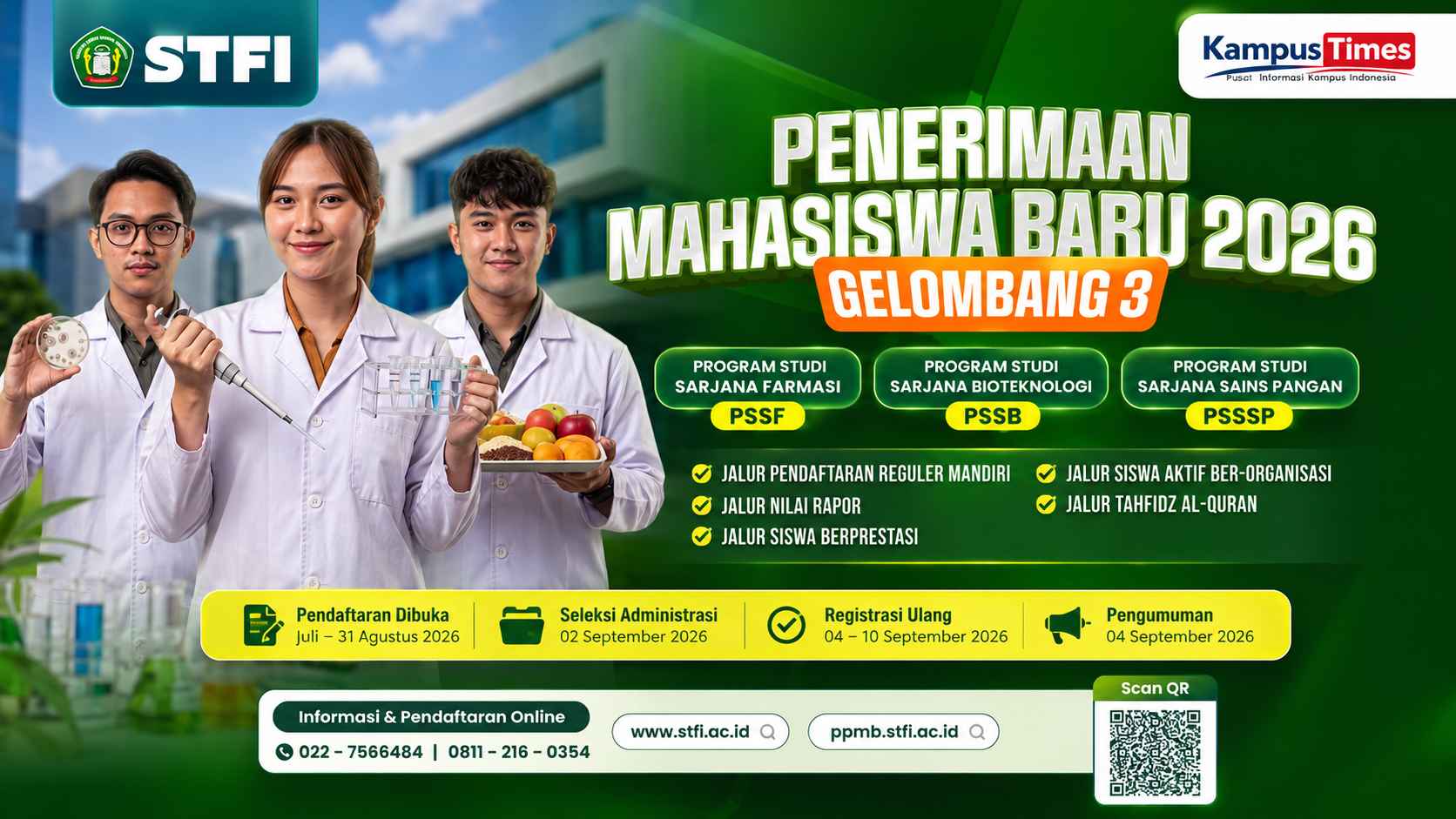 Penerimaan Mahasiswa Baru STFI 2026 Gelombang 3 Dibuka, Cek Jalur dan Jadwal Pendaftarannya