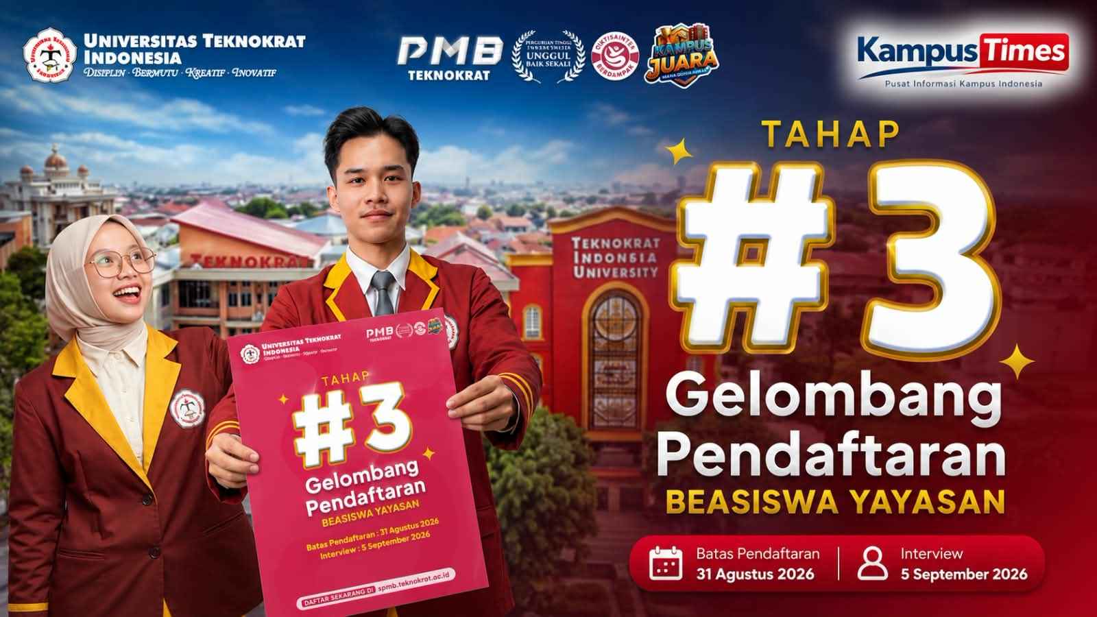 Beasiswa Yayasan Universitas Teknokrat Indonesia Gelombang #3 Dibuka, Cek Batas Pendaftaran dan Jadwal Interview