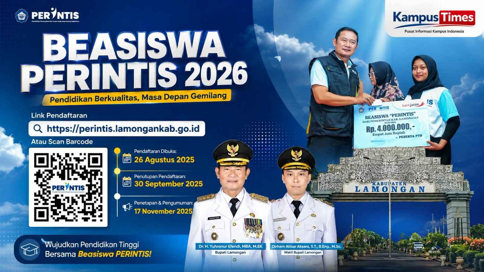Beasiswa Perintis 2026 Lamongan Dibuka, Cek Jadwal, Link Pendaftaran, dan Informasinya