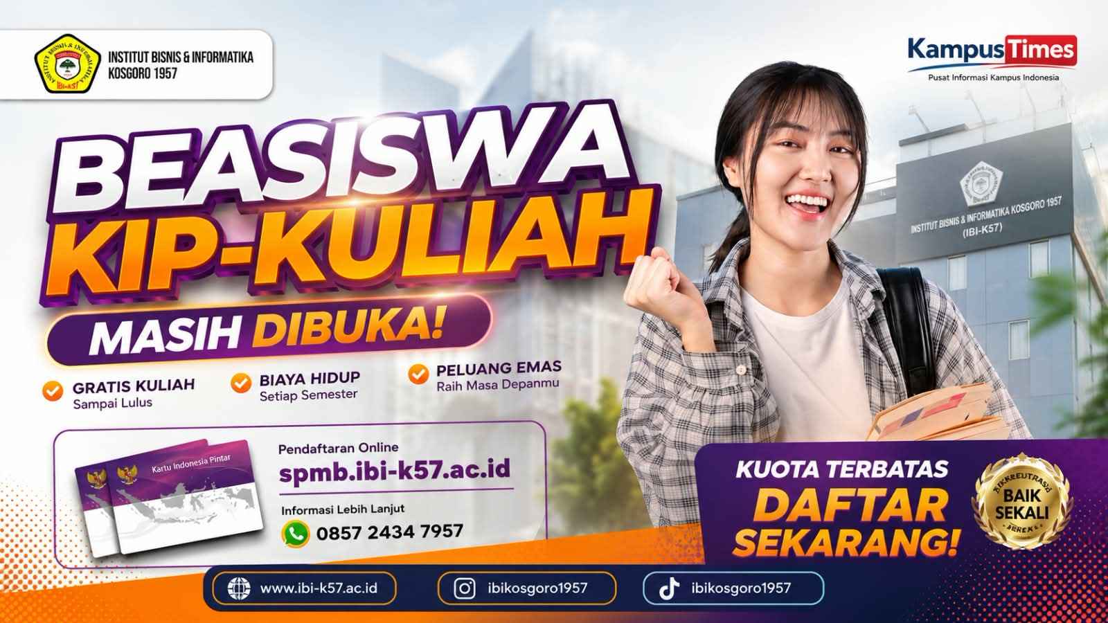 KIP Kuliah IBI Kosgoro 1957 Masih Dibuka, Cek Syarat dan Cara Daftarnya