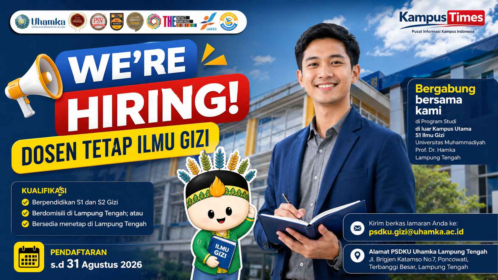 Lowongan Dosen Tetap Ilmu Gizi Uhamka Lampung Tengah Dibuka hingga 31 Agustus 2026