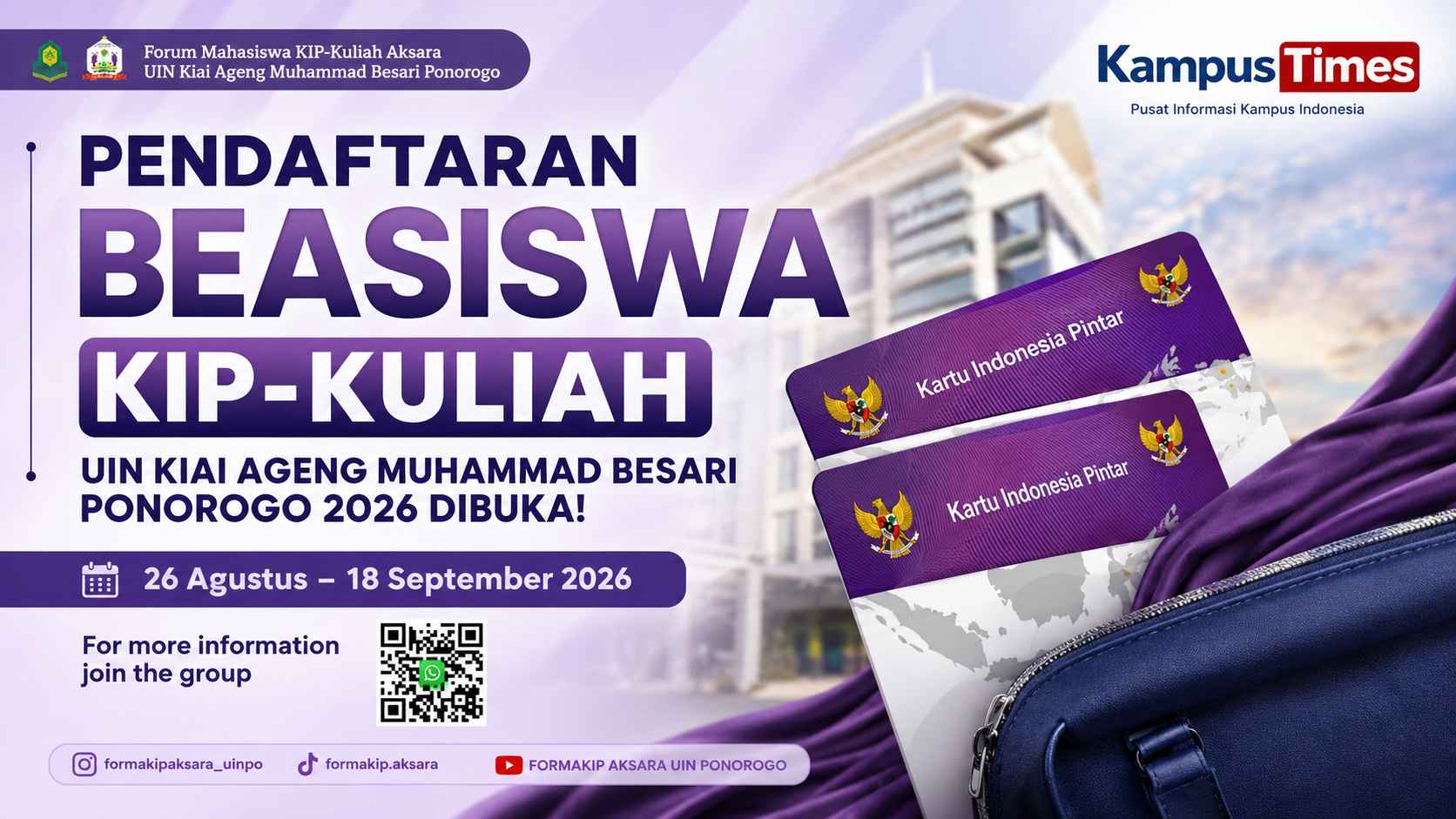KIP Kuliah UIN Ponorogo 2026 Dibuka, Cek Syarat dan Cara Daftarnya