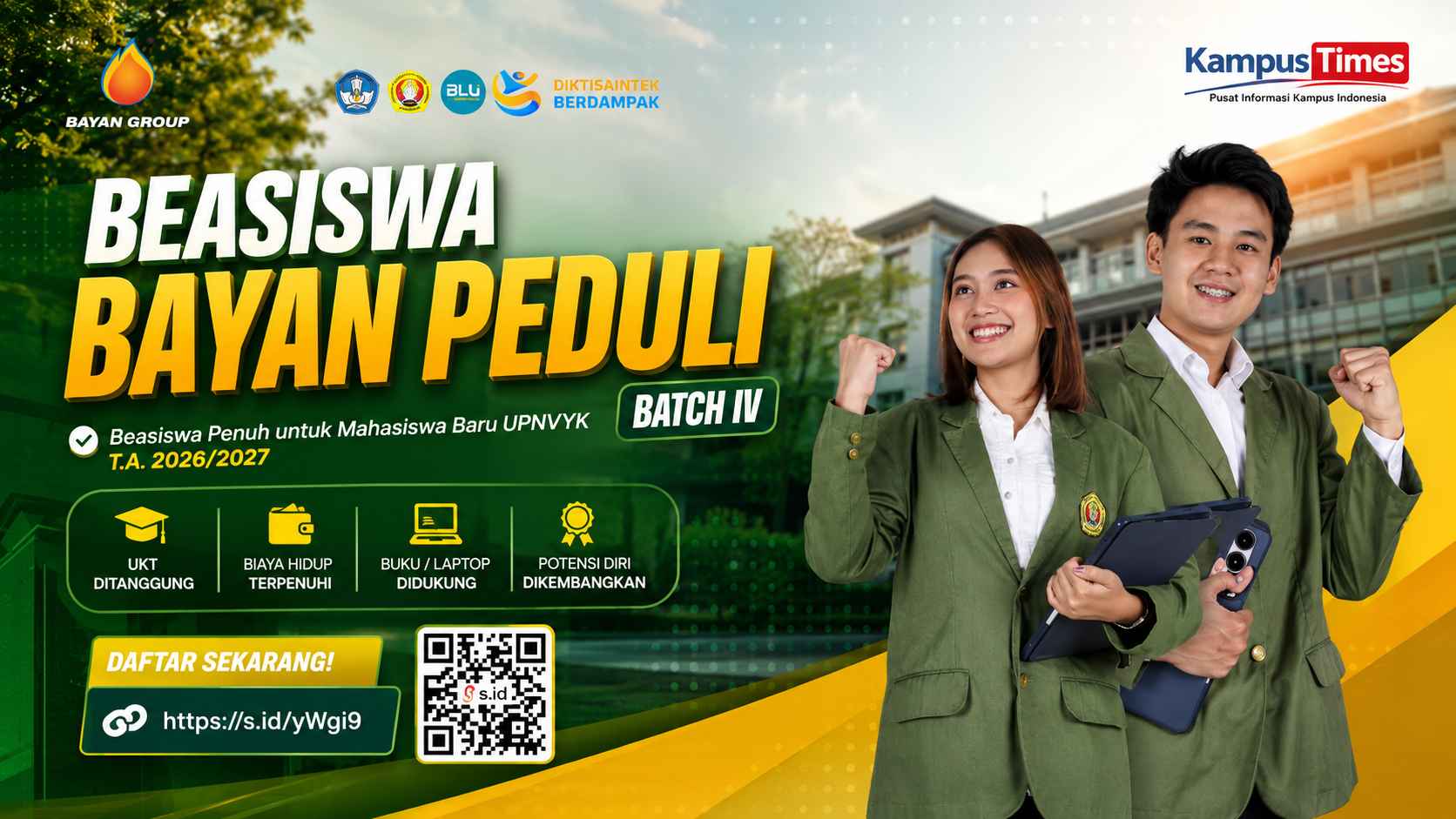 Beasiswa Bayan Peduli Batch IV 2026 Dibuka untuk Mahasiswa Baru UPNVYK, Ini Syarat dan Jadwalnya