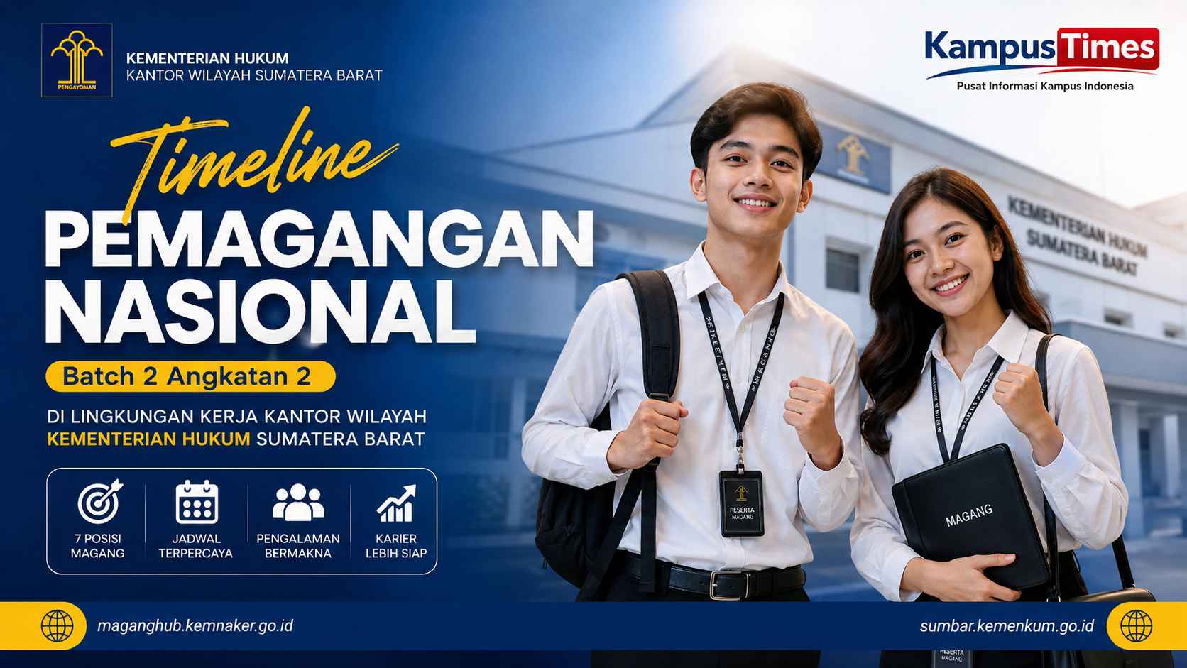 Magang Nasional Kemenkum Sumbar Batch 2 Buka 7 Posisi, Cek Jadwal dan Cara Daftarnya