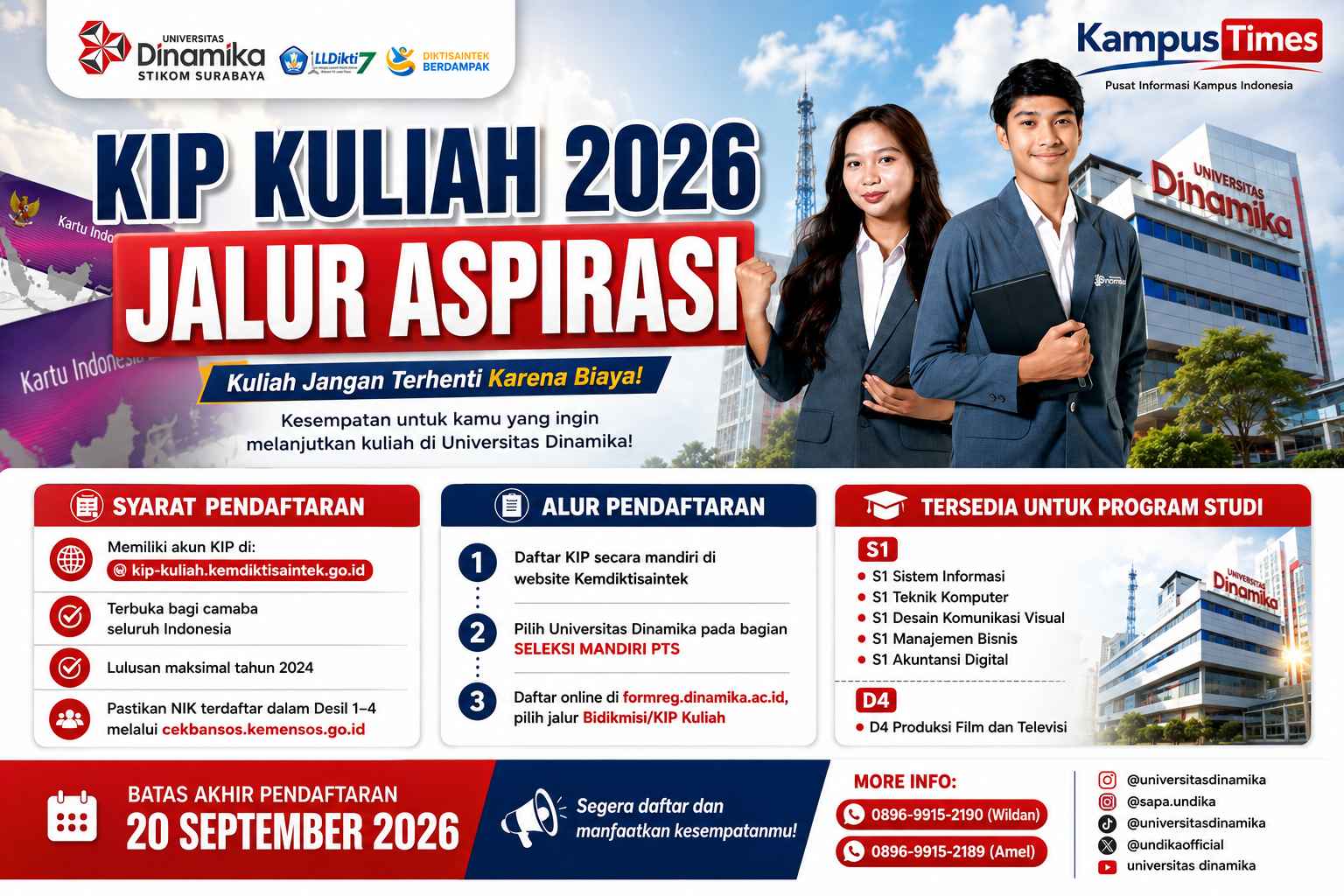 KIP Kuliah 2026 Universitas Dinamika: Syarat, Program Studi, dan Batas Pendaftaran