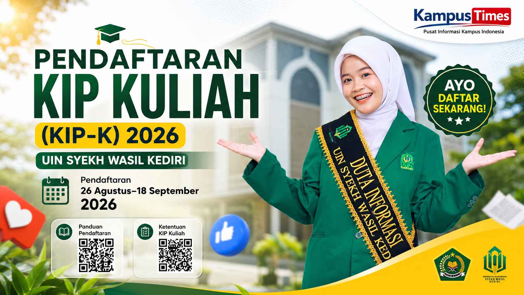 Pendaftaran KIP Kuliah UIN Syekh Wasil Kediri 2026 Dibuka, Cek Jadwal dan Panduannya
