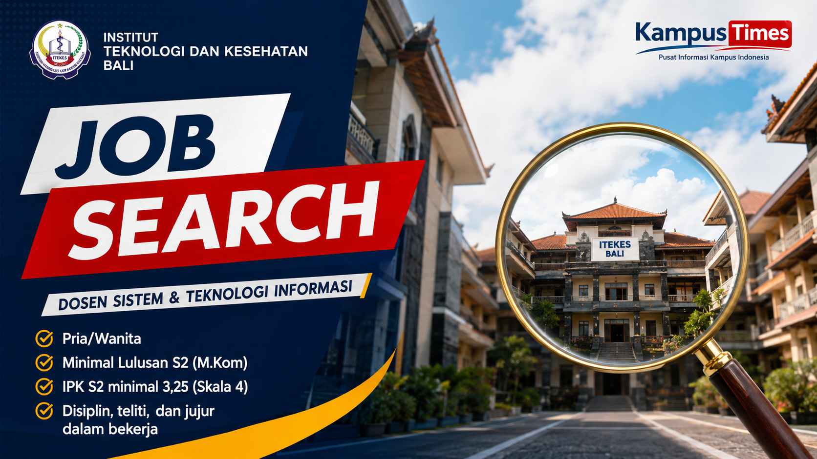 Lowongan Dosen ITEKES Bali untuk Lulusan S2, Ini Syaratnya