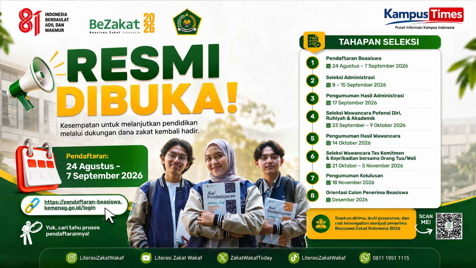 Beasiswa Zakat Indonesia 2026 Resmi Dibuka, Cek Jadwal dan Cara Daftarnya