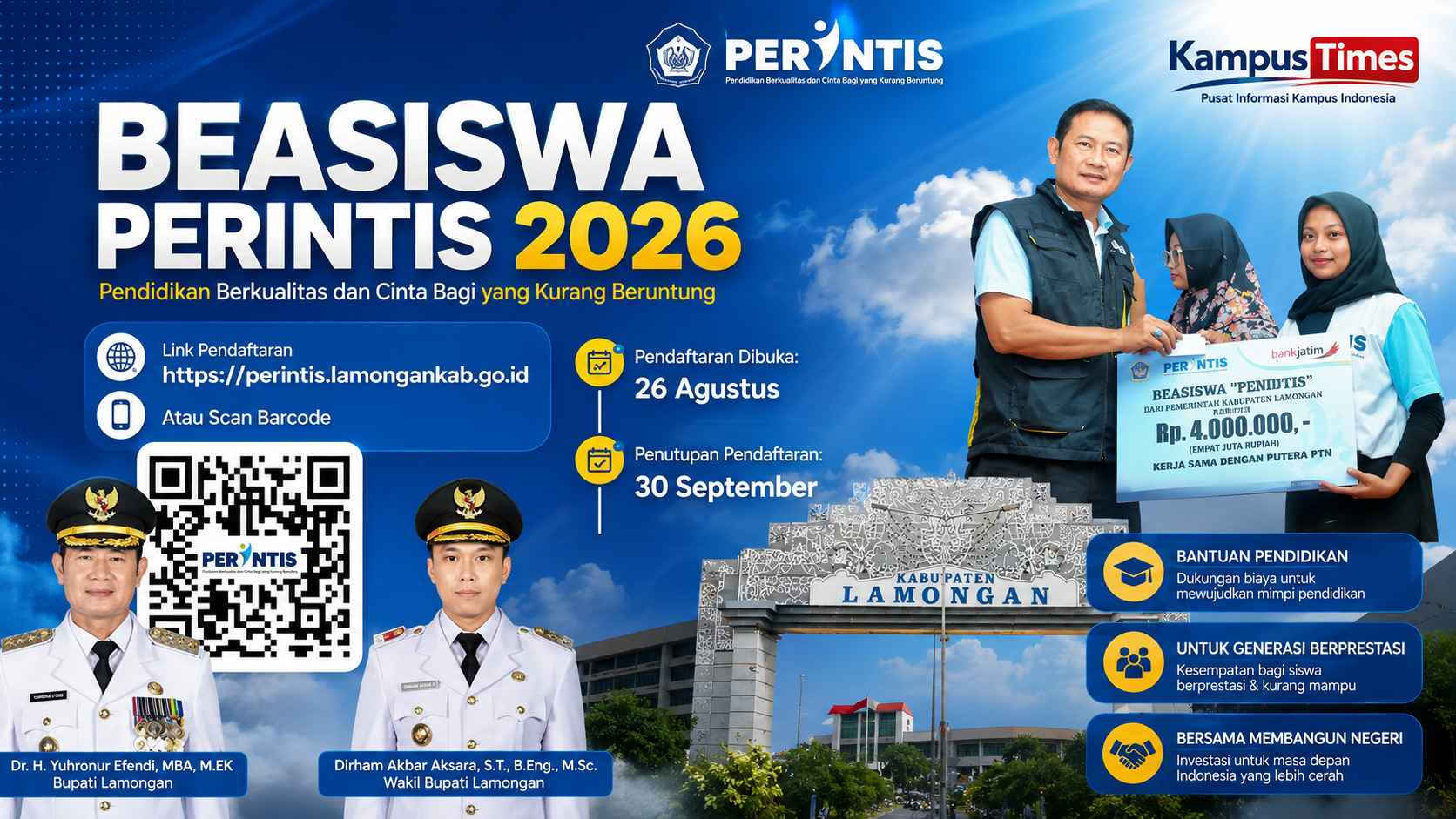 Beasiswa Perintis 2026 Lamongan Dibuka, Ada Bantuan Rp4 Juta