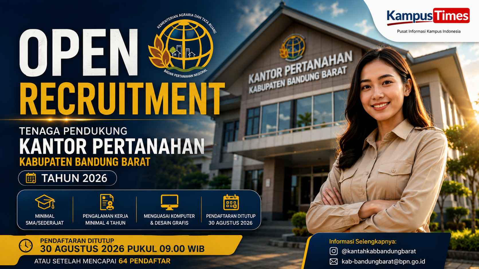 Lowongan Tenaga Pendukung Kantor Pertanahan Bandung Barat 2026, Cek Syarat dan Cara Daftarnya