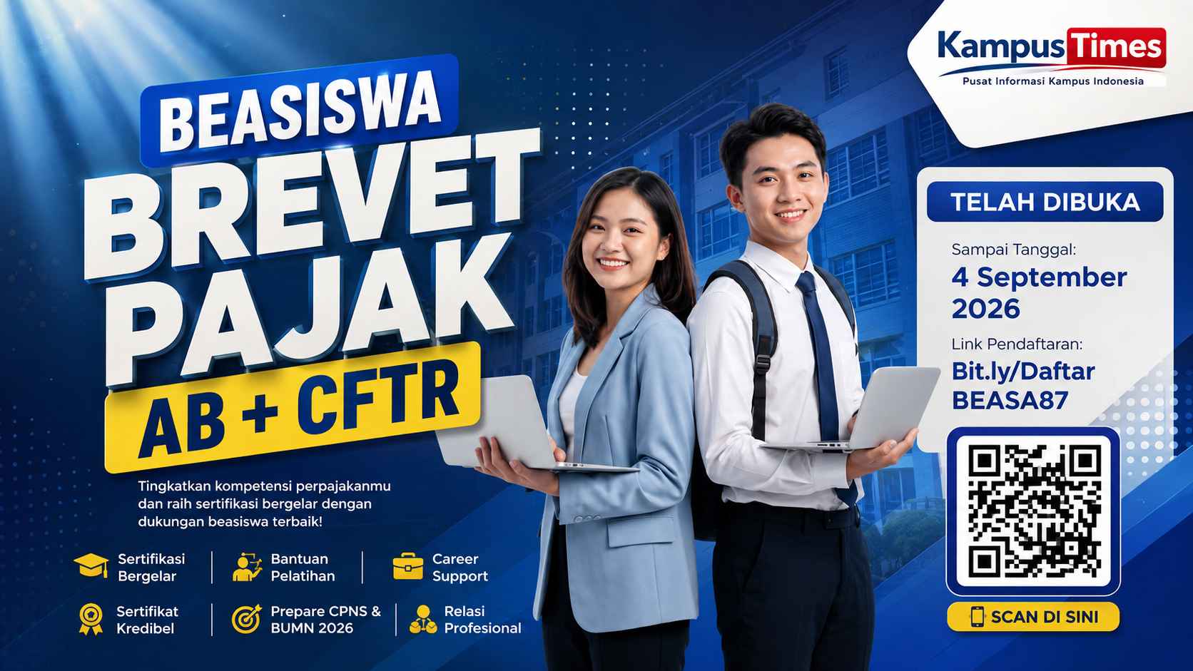 Beasiswa Brevet Pajak AB + CFTR Smartcounting Academy 2026, Pendaftaran Dibuka hingga 4 September
