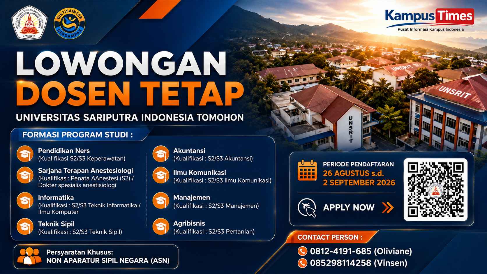 Lowongan Dosen Tetap Universitas Sari Putra Indonesia Tomohon, Buka 7 Formasi
