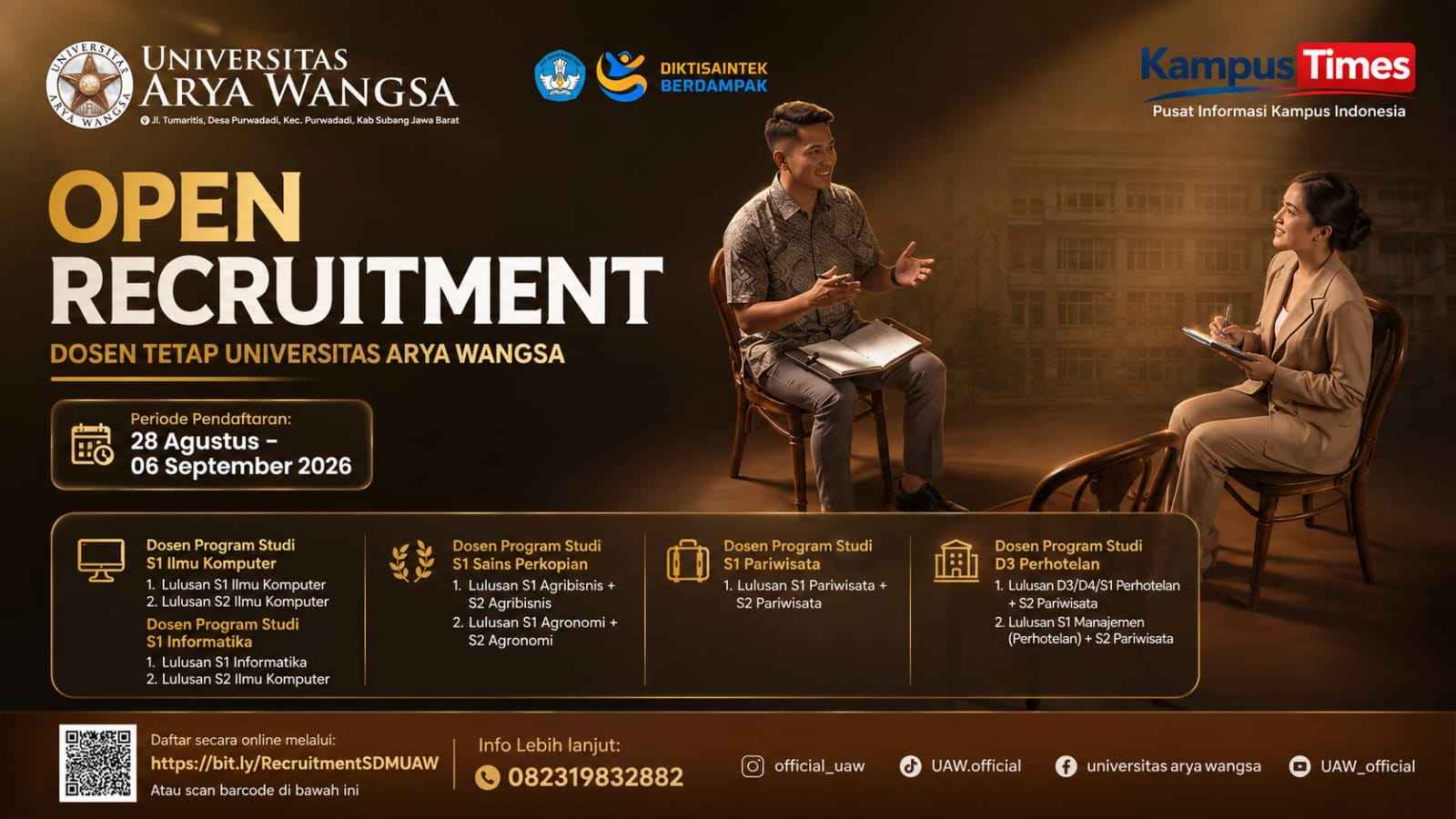Lowongan Dosen Tetap Universitas Arya Wangsa 2026, Cek Formasi dan Syaratnya
