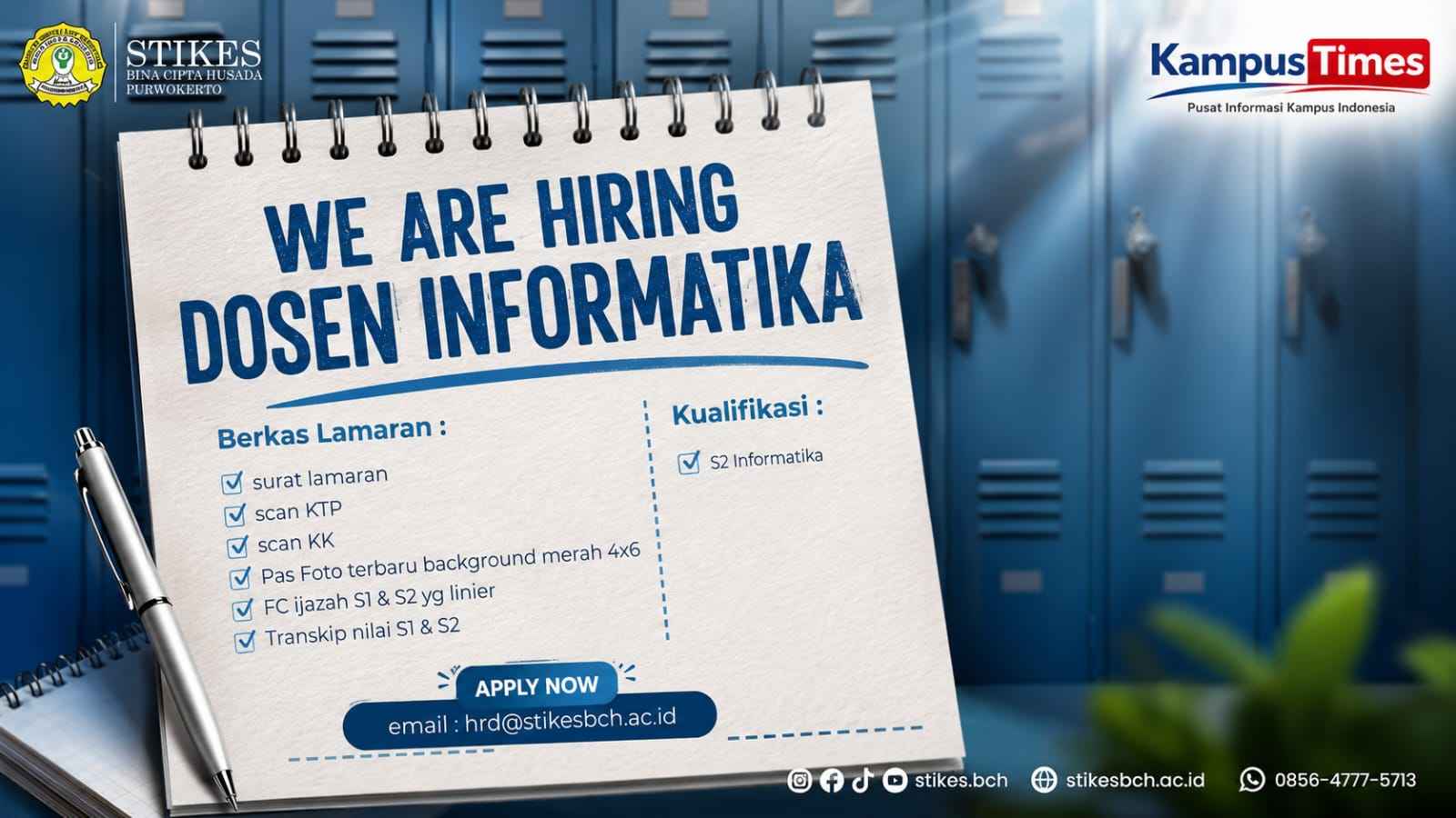 Lowongan Dosen Informatika STIKes BCH Purwokerto, Cek Syarat dan Berkasnya