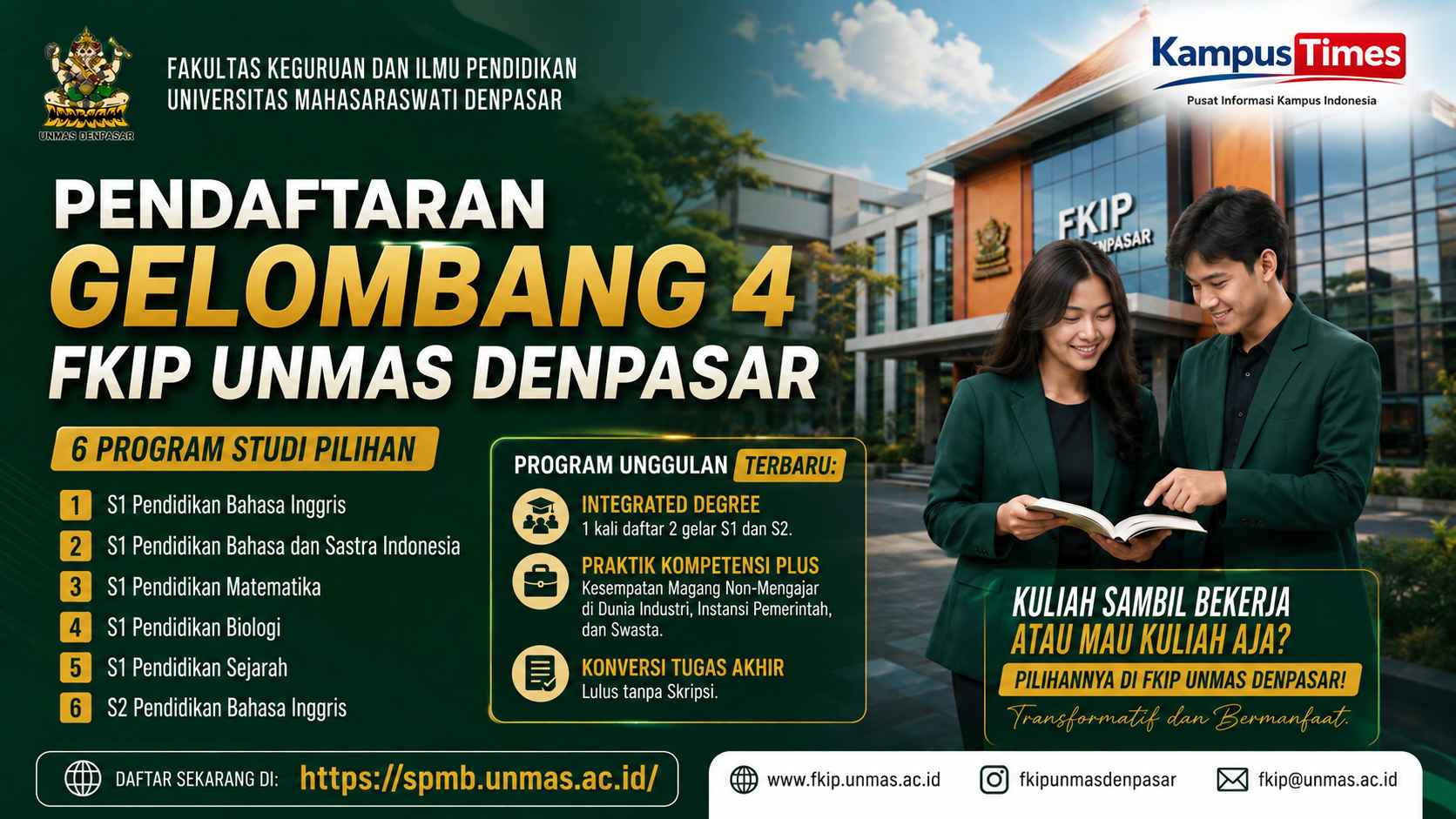 Pendaftaran Gelombang 4 FKIP Unmas Denpasar Dibuka, Ini 6 Program Studinya