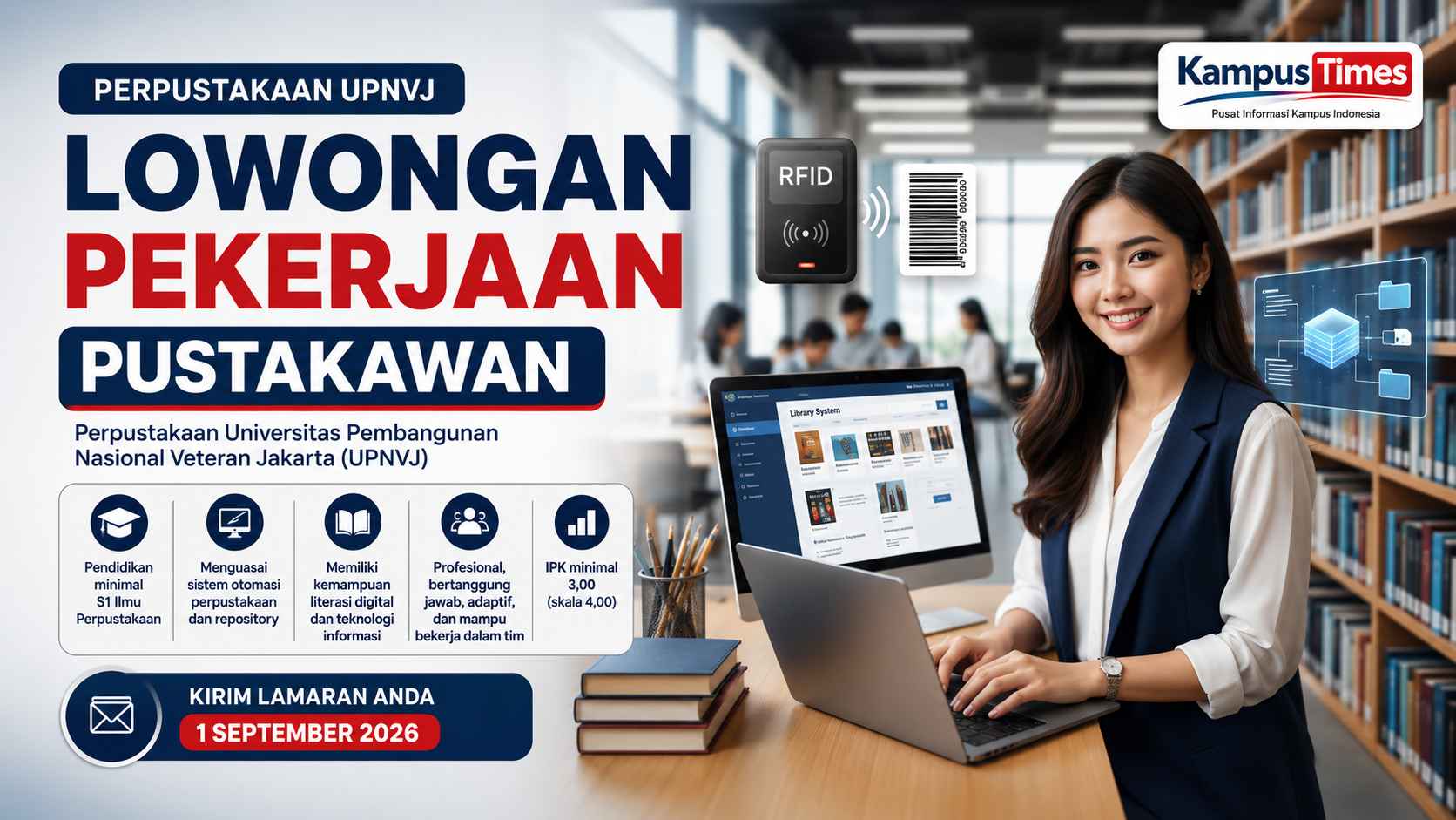 Lowongan Pustakawan UPN Veteran Jakarta 2026, Cek Syarat dan Cara Melamar