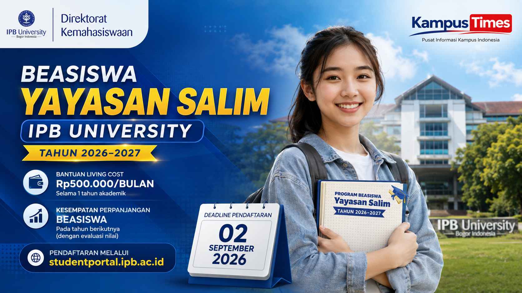Beasiswa Yayasan Salim IPB 2026–2027 Dibuka, Cek Syarat dan Deadline