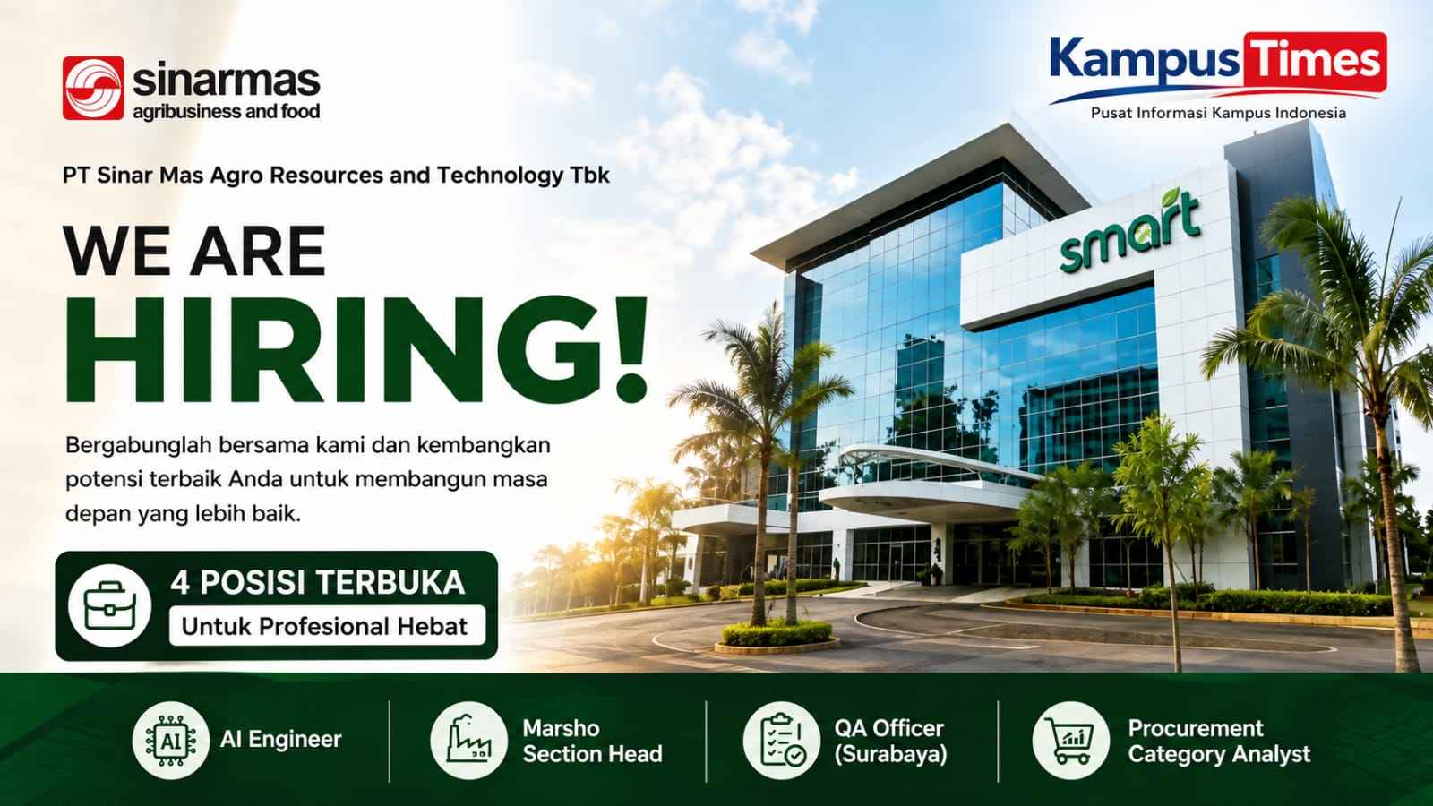 Lowongan Kerja PT SMART Tbk September 2026, Buka 4 Posisi untuk Profesional