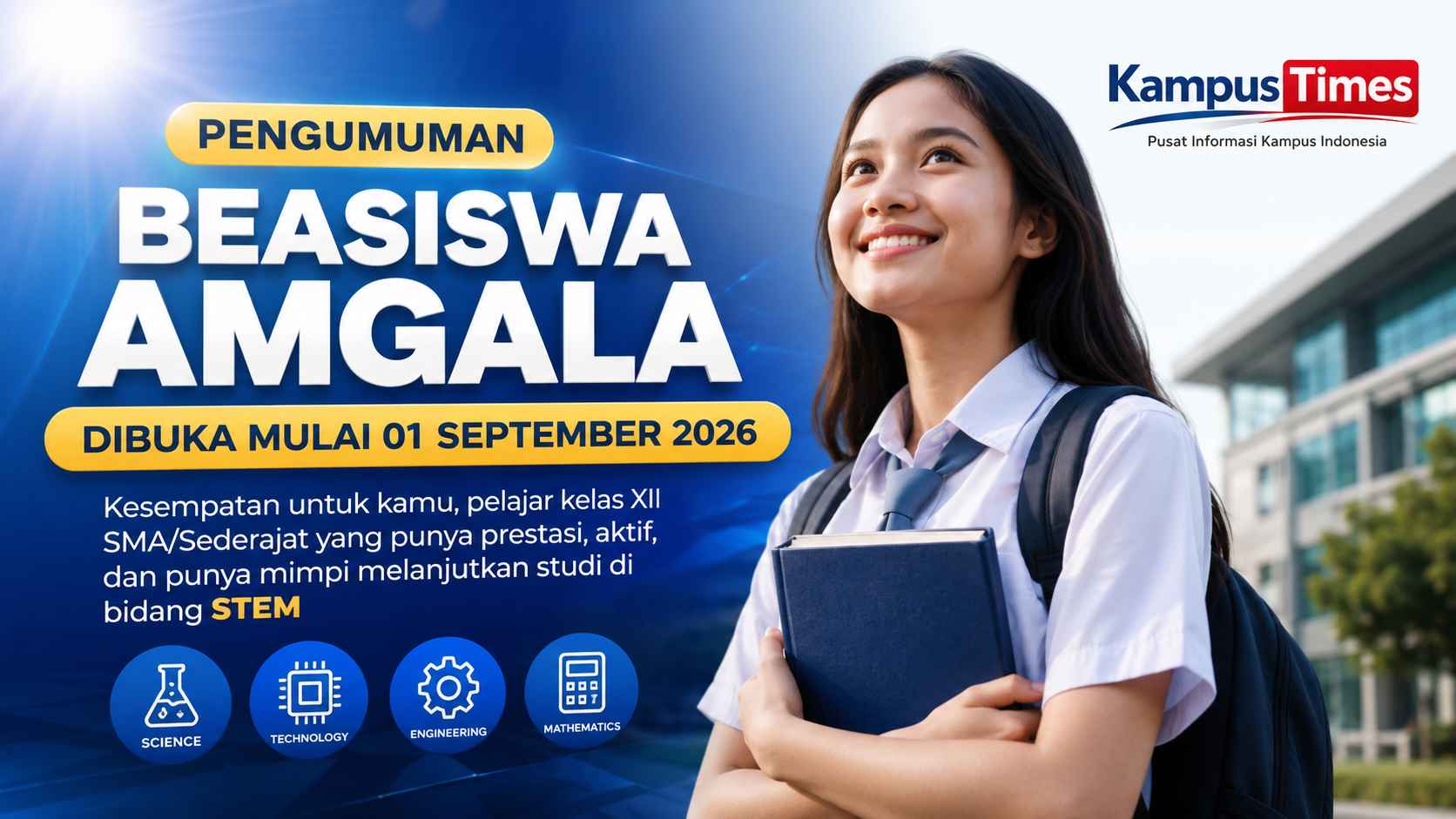 Beasiswa Amgala 2026 Dibuka 1 September, Siswa Kelas XII Bisa Daftar
