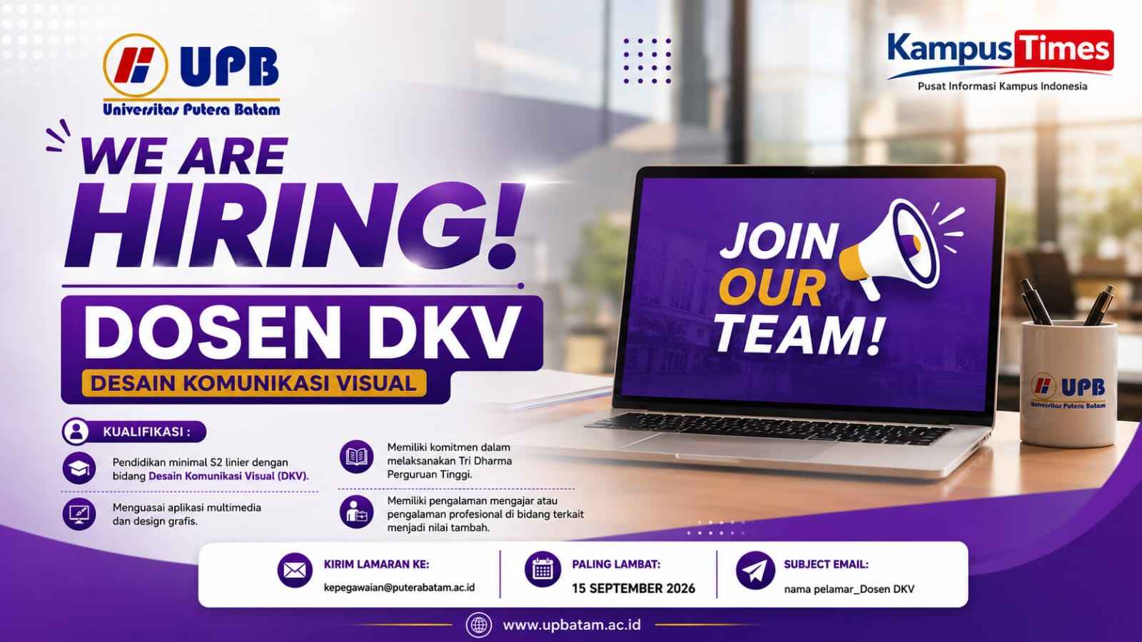 Universitas Putera Batam Buka Lowongan Dosen DKV, Cek Kualifikasi dan Cara Daftarnya