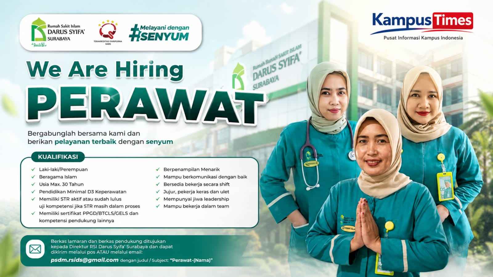 Lowongan Kerja Perawat RSI Darus Syifa Surabaya, Cek Syarat dan Cara Lamar