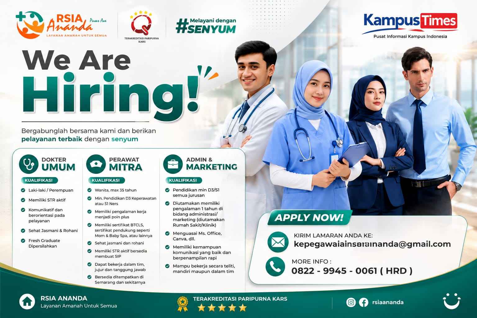 Lowongan Kerja RSIA Ananda Semarang 2026: Buka 3 Posisi, Cek Syarat dan Cara Daftarnya