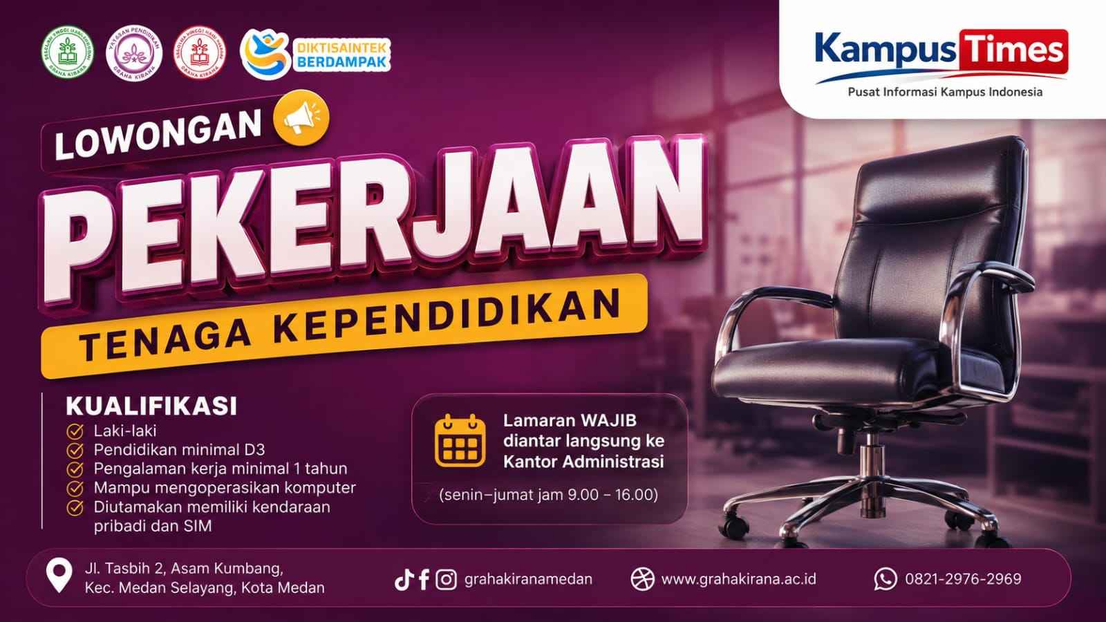 Lowongan Kerja Tenaga Kependidikan Graha Kirana Medan, Cek Syarat dan Cara Lamar