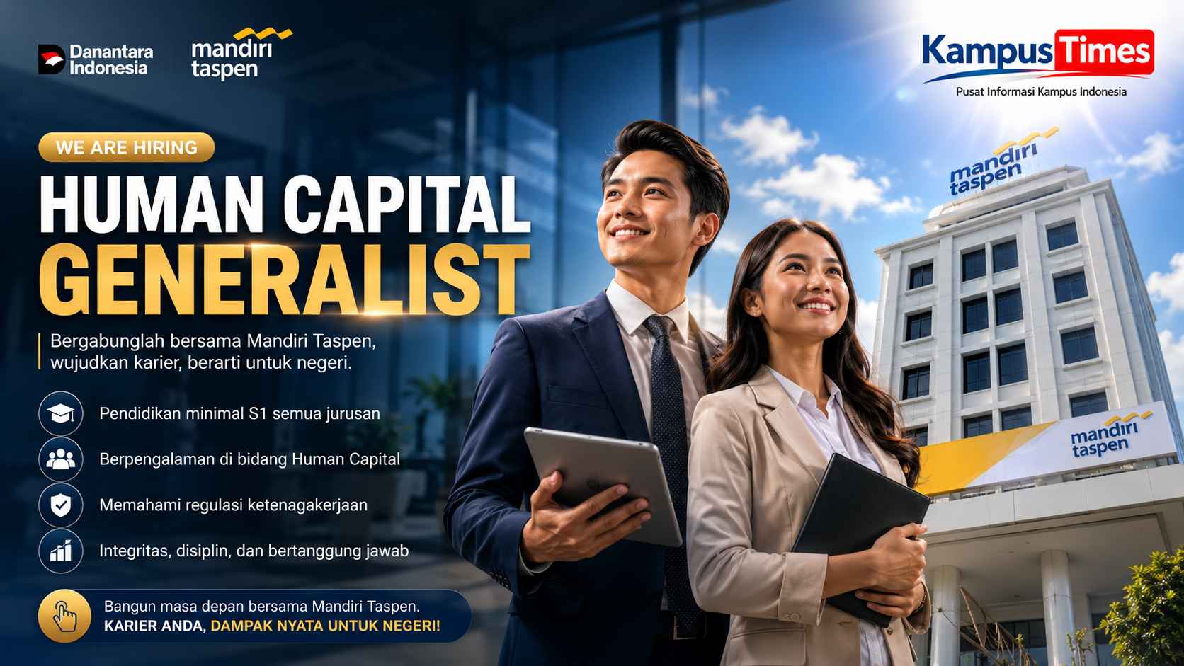 Lowongan Kerja Mandiri Taspen 2026, Buka Posisi Human Capital Generalist untuk Lulusan S1