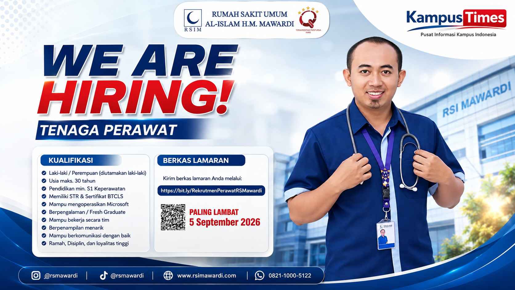 Lowongan Kerja RSU Al-Islam H.M. Mawardi September 2026, Buka untuk Tenaga Perawat