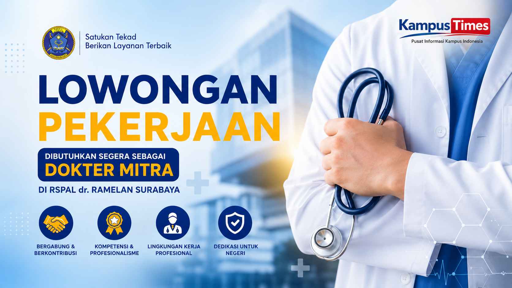 Lowongan Dokter Mitra RSPAL dr. Ramelan Surabaya, Buka Puluhan Formasi Spesialis dan Subspesialis