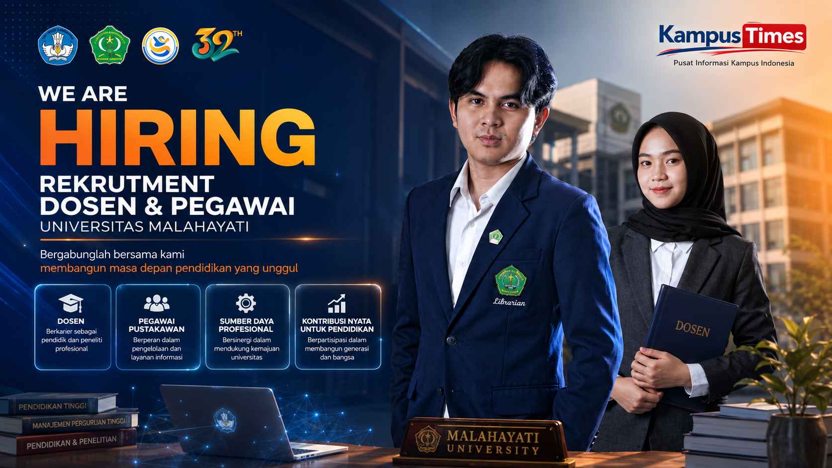 Lowongan Universitas Malahayati 2026 Dibuka, Ada Posisi Dosen dan Pustakawan