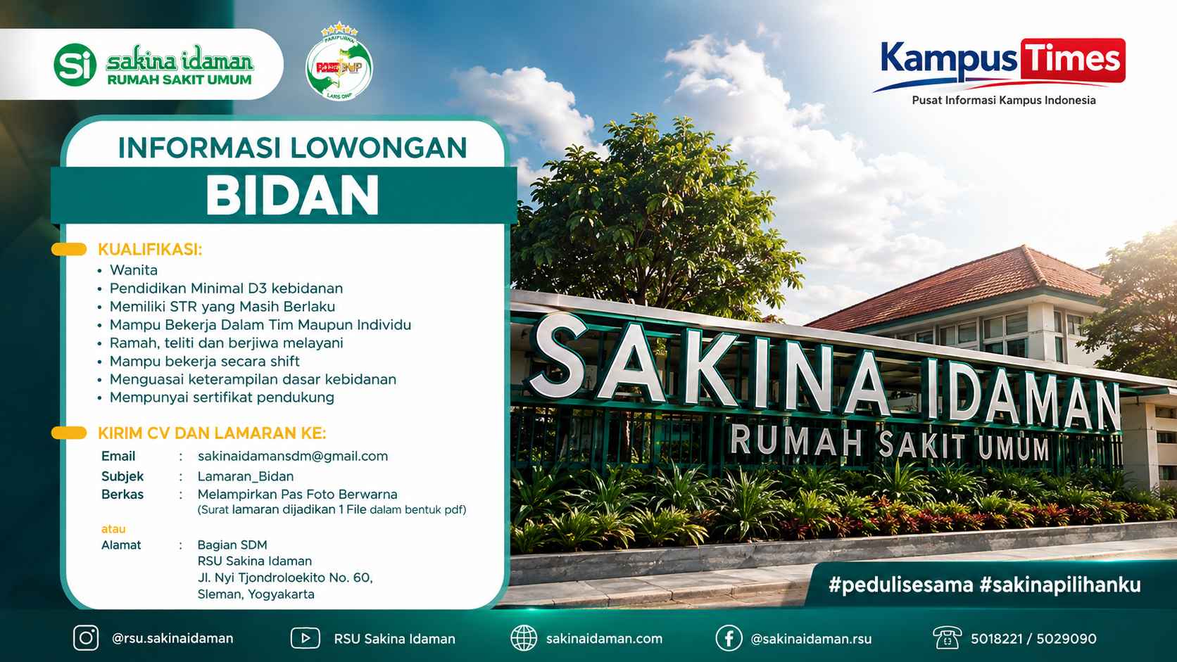 Lowongan Bidan RSU Sakina Idaman Yogyakarta, Cek Kualifikasi dan Cara Melamar