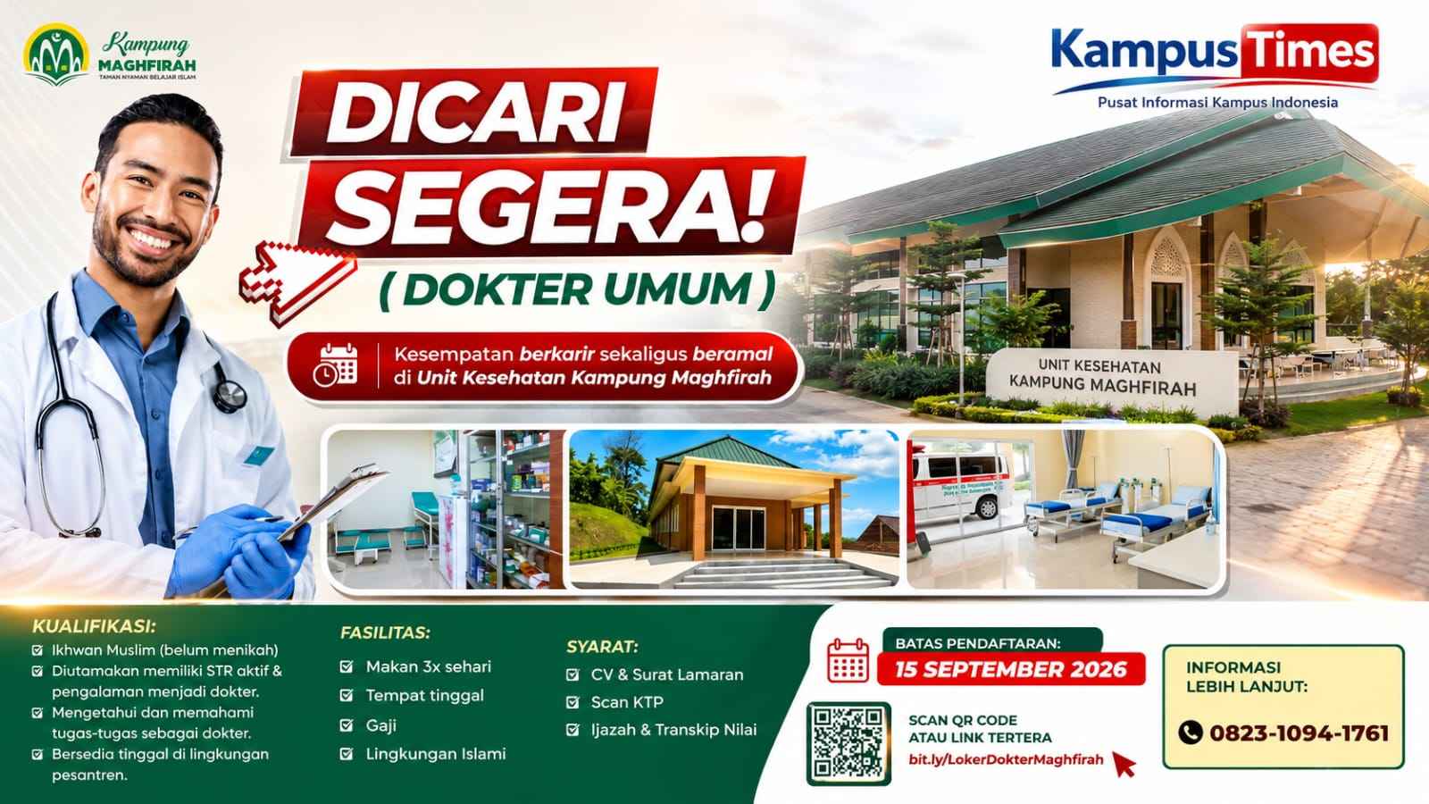 Lowongan Dokter Umum Kampung Maghfirah 2026, Cek Kualifikasi dan Cara Daftarnya