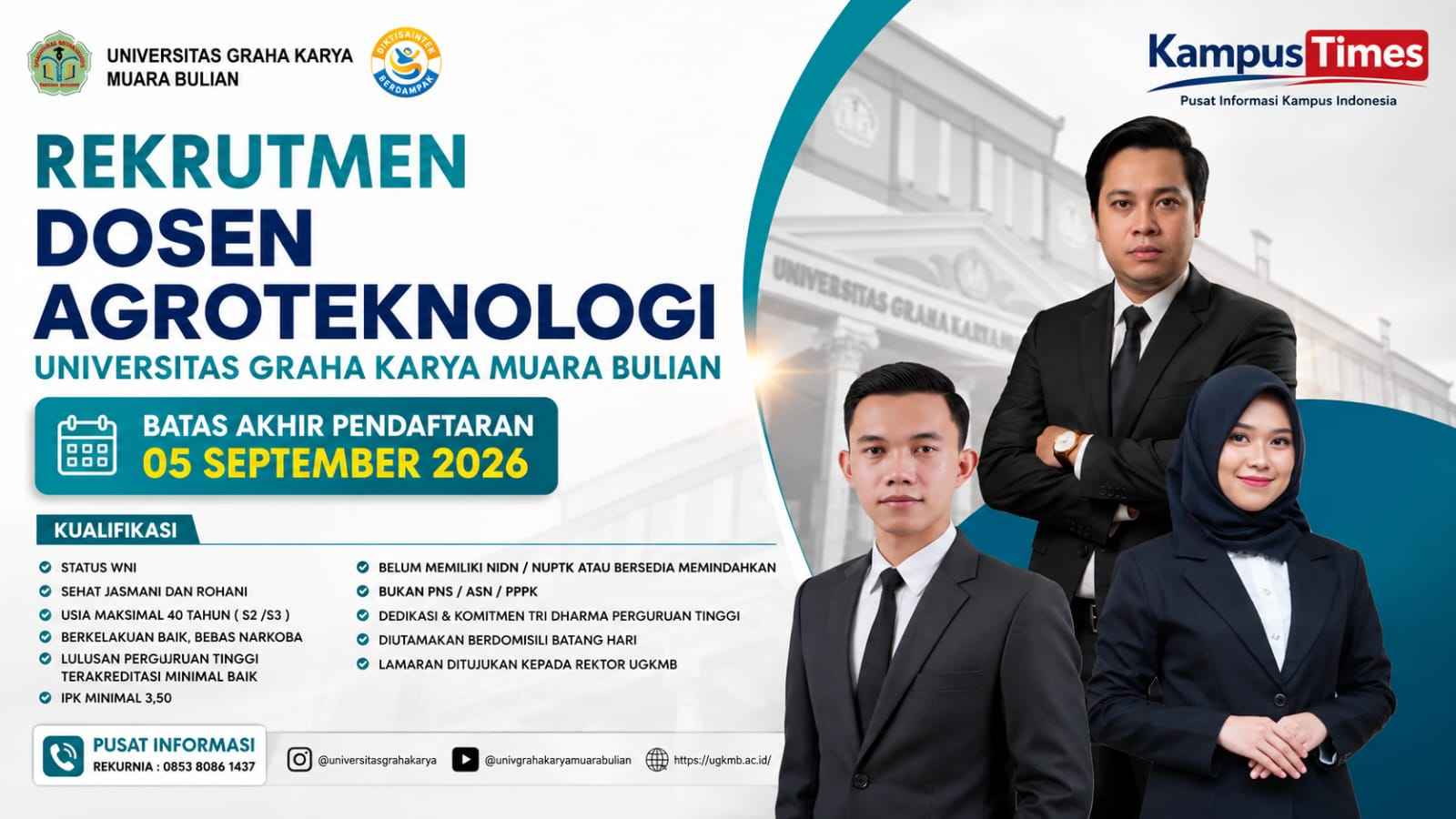 Rekrutmen Dosen Agroteknologi Universitas Graha Karya Muara Bulian, Cek Syarat dan Batas Pendaftaran