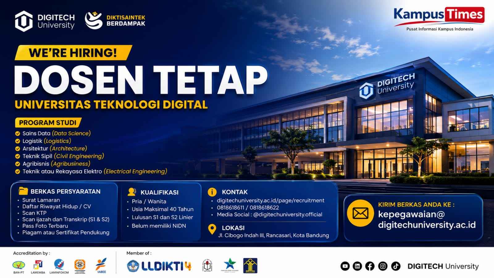 Lowongan Dosen Tetap DIGITECH University, Buka 6 Program Studi