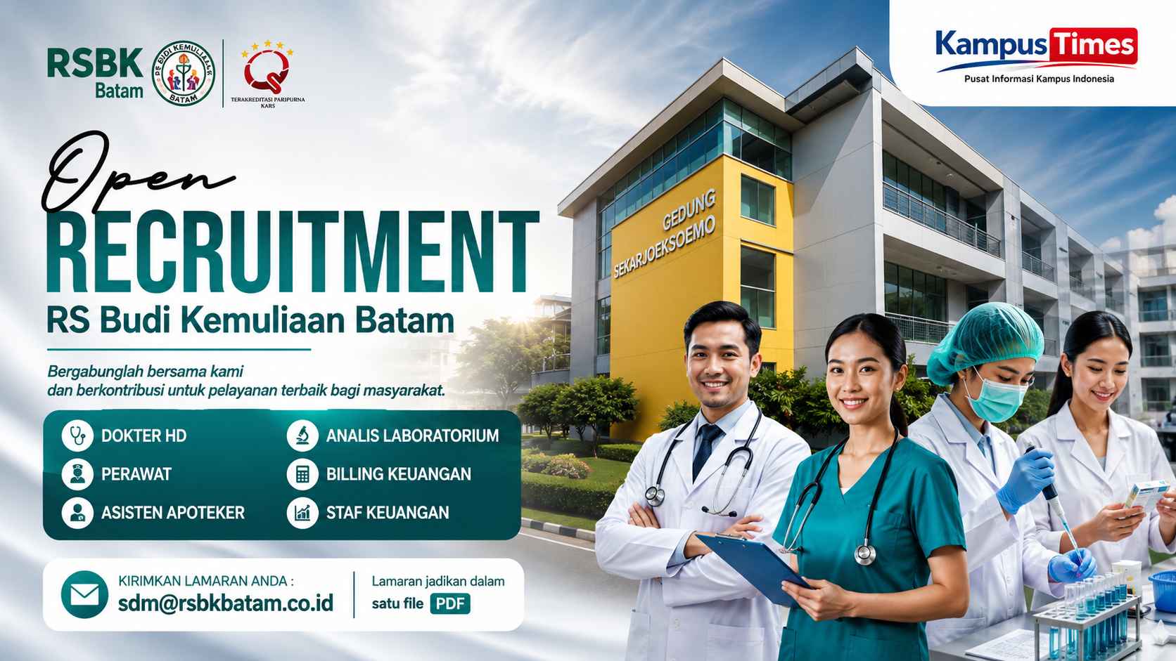 Lowongan Kerja RS Budi Kemuliaan Batam Buka 5 Posisi, Cek Syarat dan Cara Melamarnya