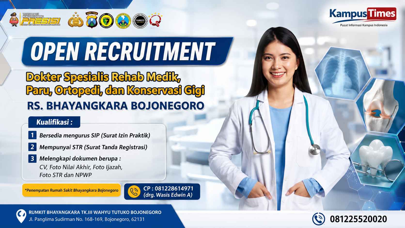 Lowongan Dokter Spesialis RS Bhayangkara Bojonegoro, Cek Kualifikasi dan Cara Melamarnya