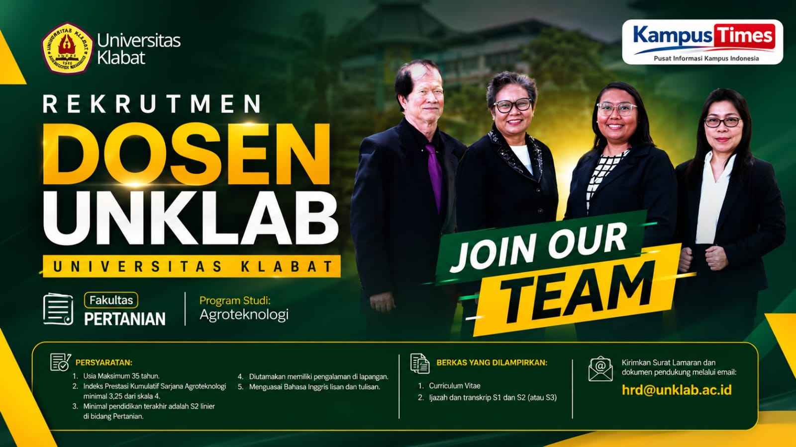 Lowongan Dosen Universitas Klabat 2026, Fakultas Pertanian Buka Rekrutmen Prodi Agroteknologi