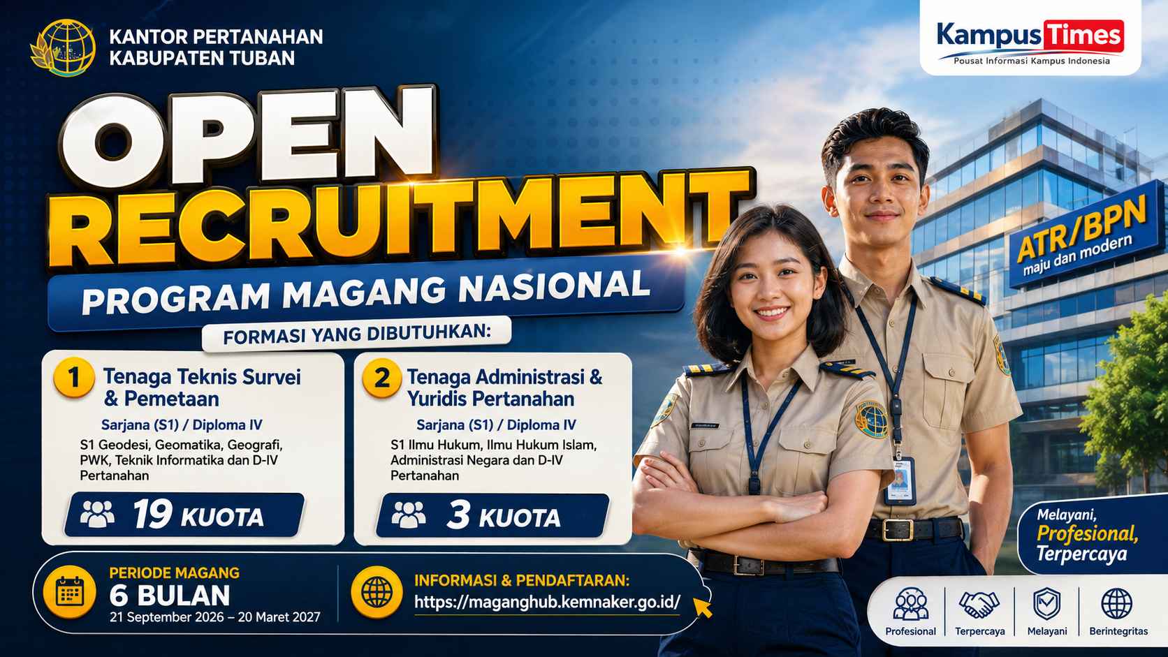 Lowongan Magang Nasional Kantor Pertanahan Tuban 2026: Buka 22 Kuota, Cek Formasi dan Jadwal Pendaftaran